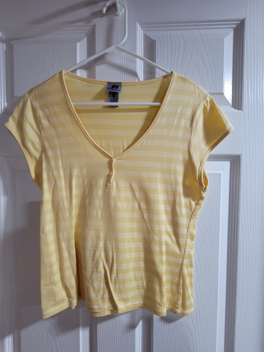 Soft yellow striped top from Junction West. V-neck -size M